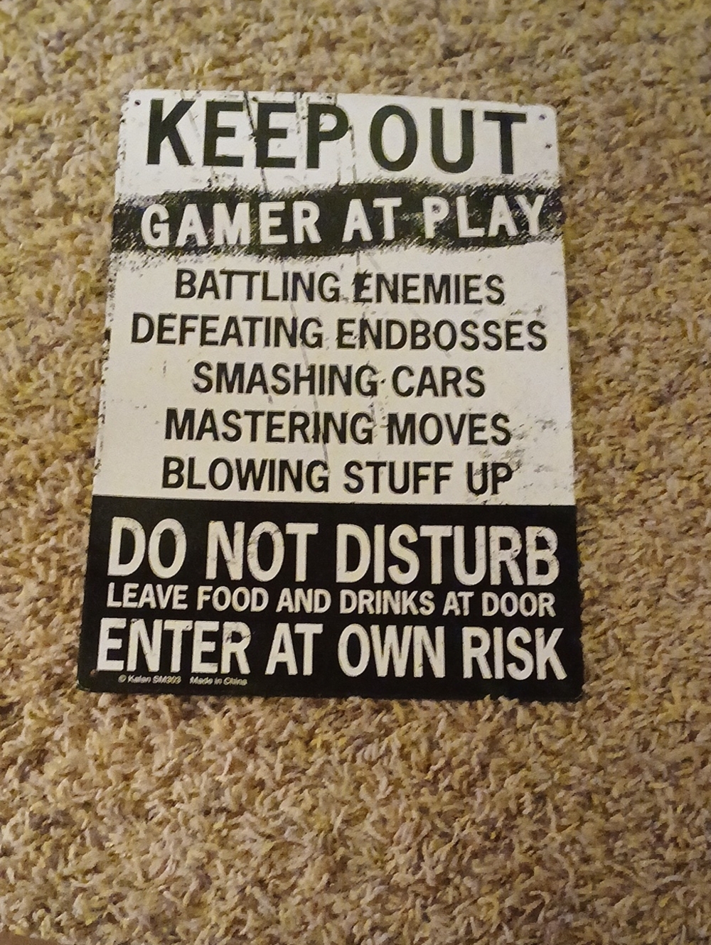 Kaplan Black and White 'Gamer At Play' Warning Sign